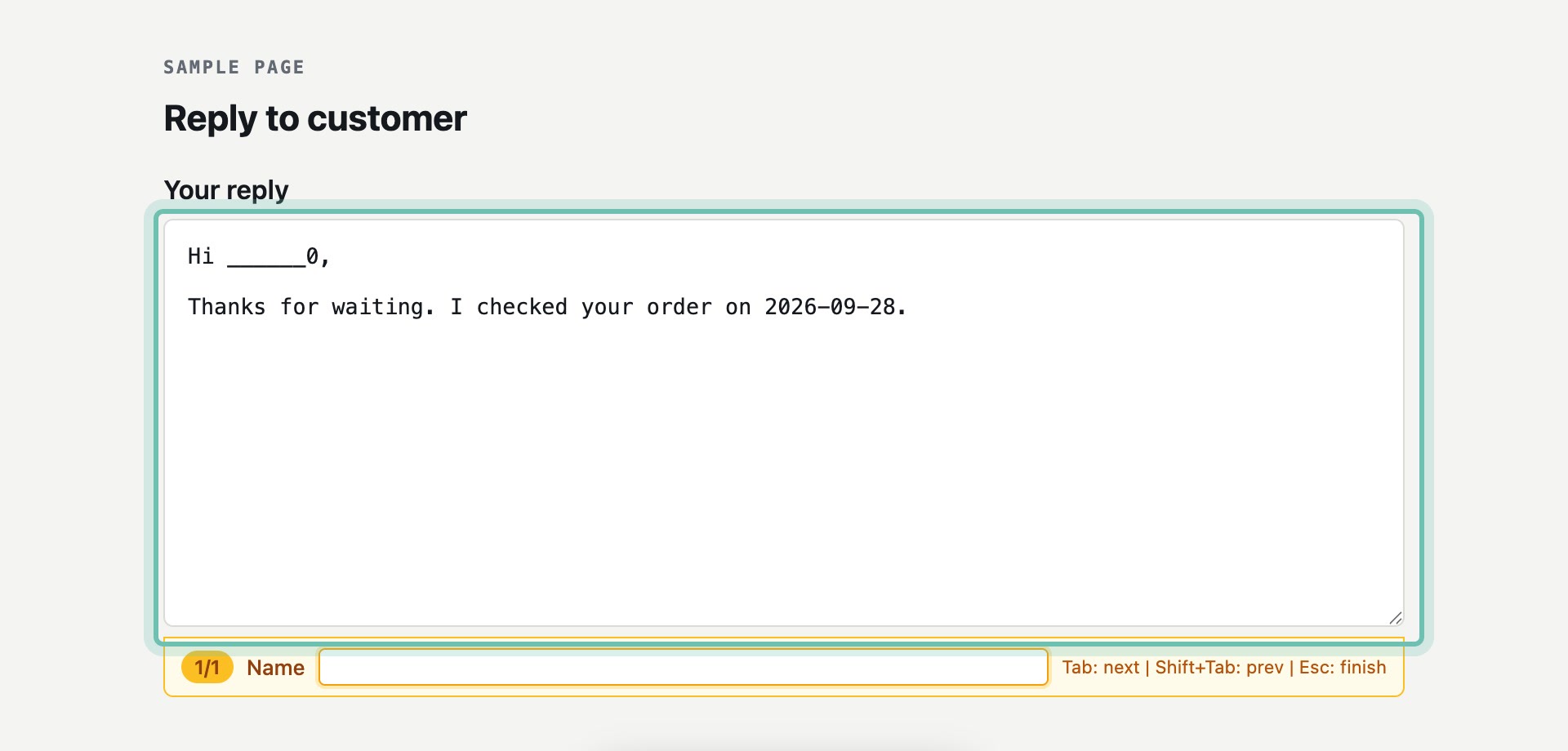 A reply box with .update being typed.