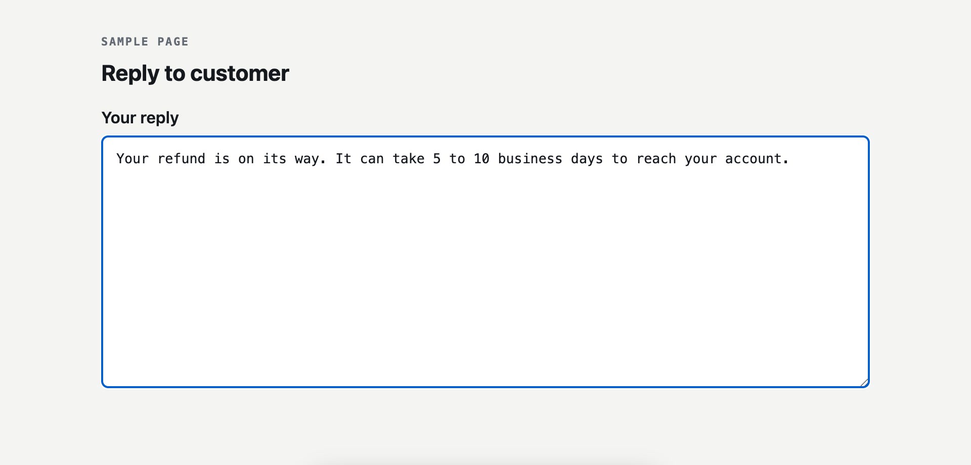 The reply box holding the refund reply.