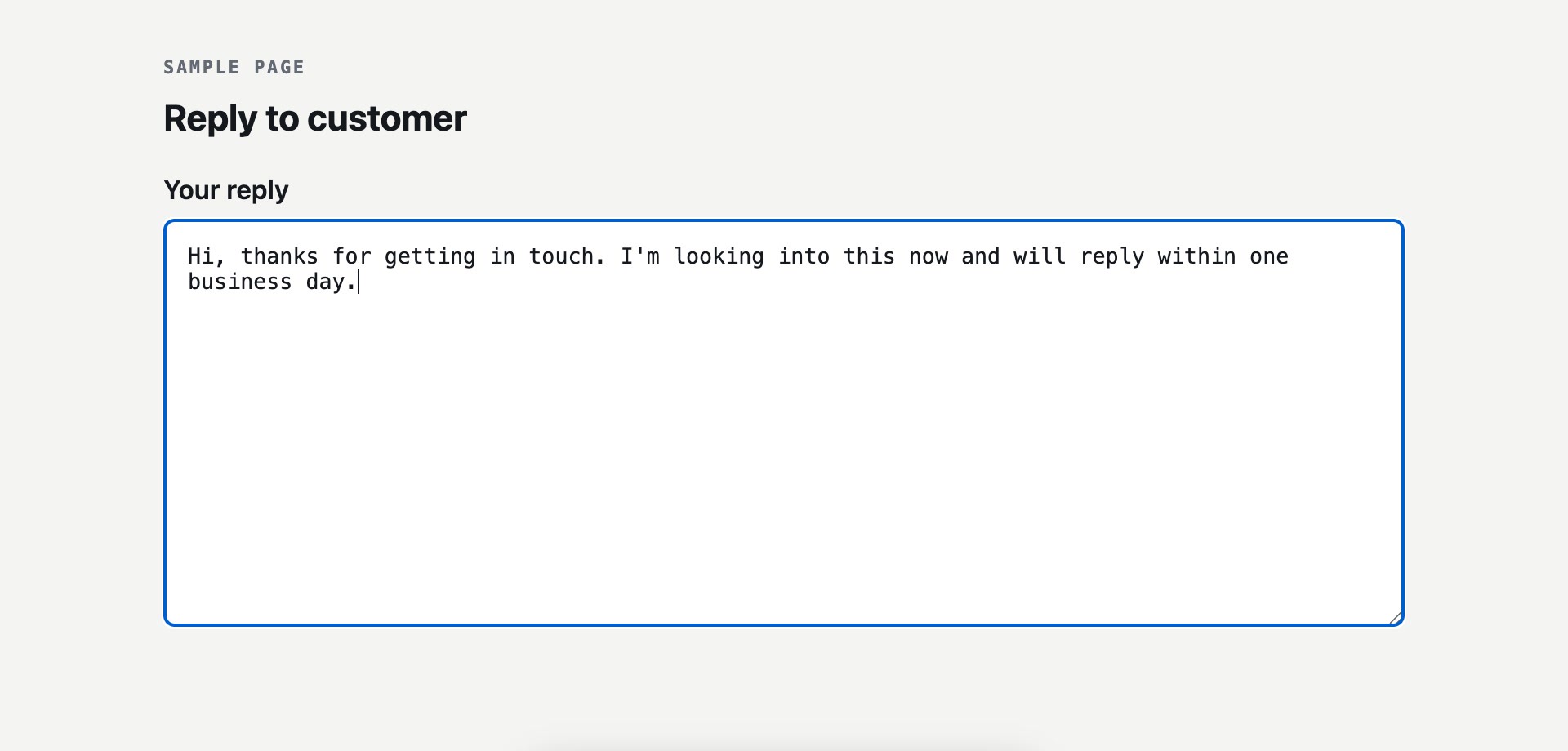 The reply box now holding the full reply text.